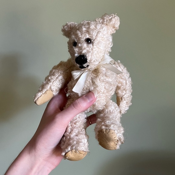 Curly Teddy Bear, Handmade Vintage Stuffed Bear, Shabby Hand Sewn Toy - Picture 3 of 8